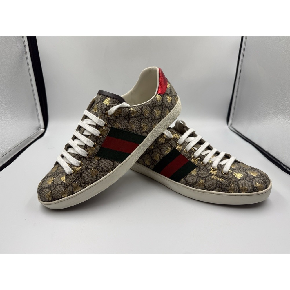 Gucci Ace Men's Sneakers GG Supreme Monogram Gold Bees Size Gucci 10 US 11 11.5